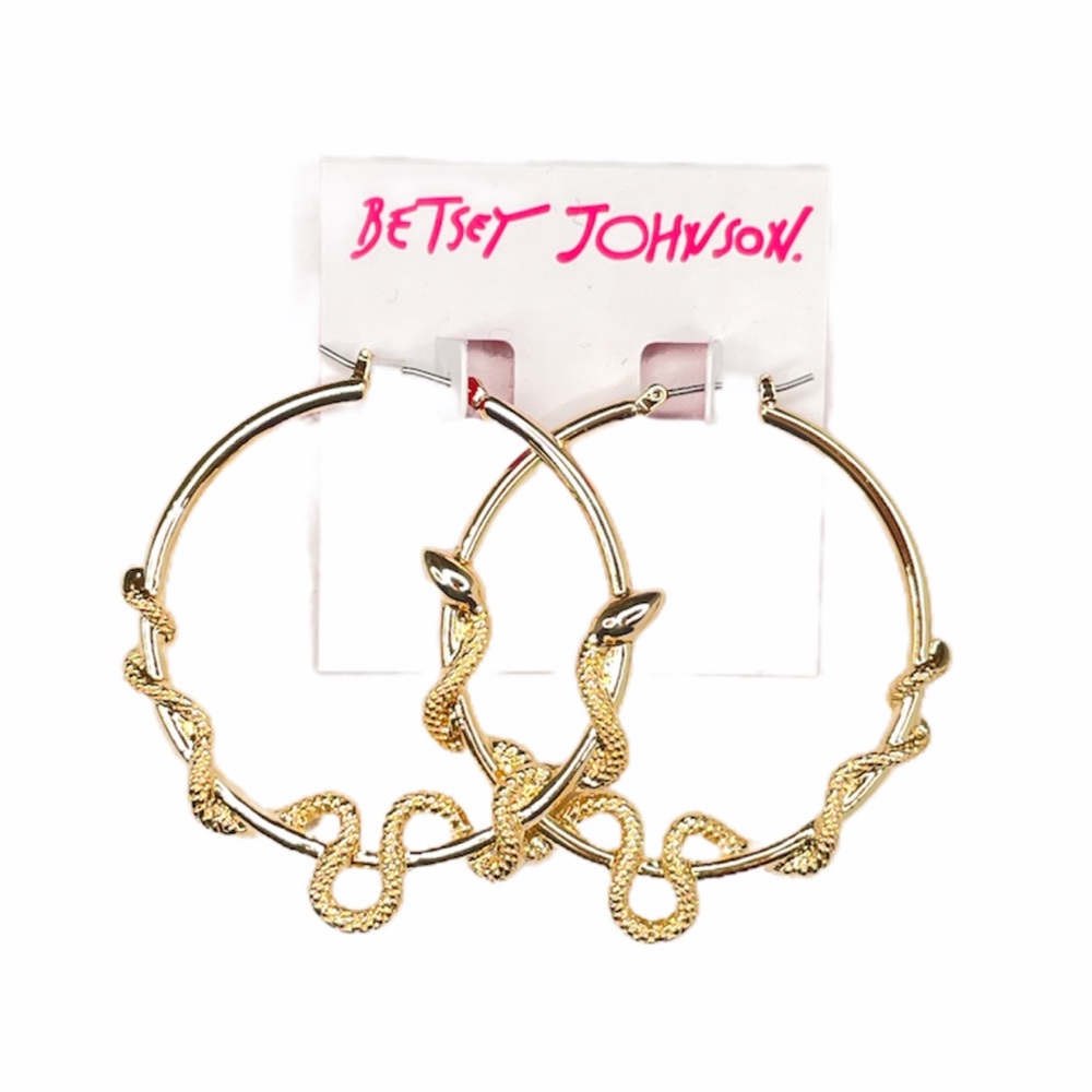 Betsey Johnson Snake Hoop Earrings, Gold Tone